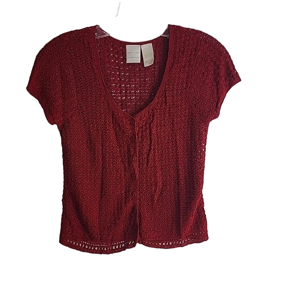 Emma James Red Knit Button-Down Topper, Small,
